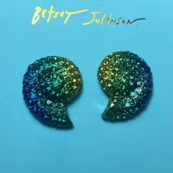 Betsey Johnson Earrings Mermaid Jewels Conch Shell - Blue/Green NIB - Picture 1 of 3